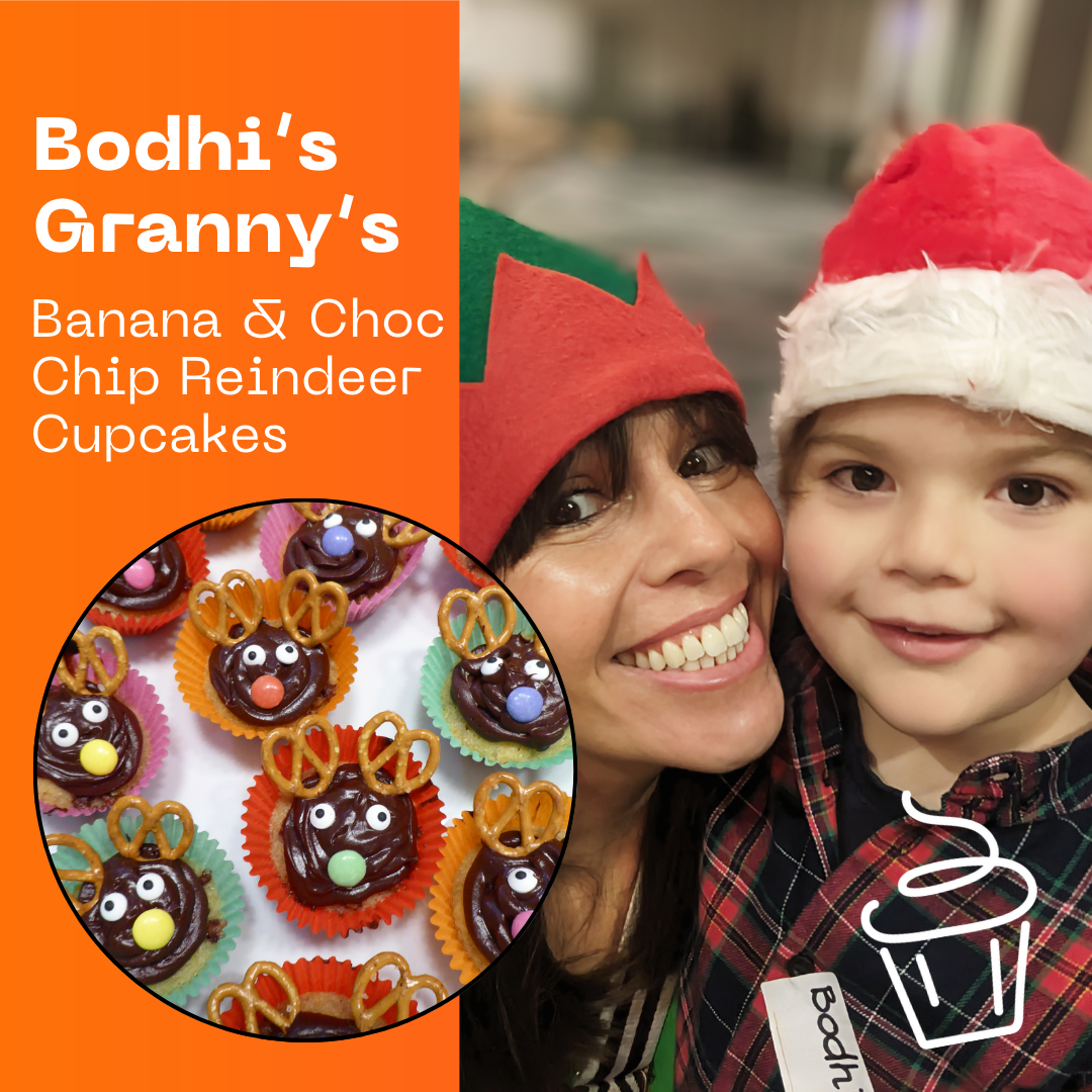 Bodhi's and Hannah Peckham with Christmas hats on