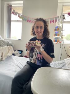 Karis on her birthday in hospital