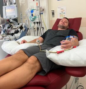 Nichola's brother Andrew donating cells for her transplant